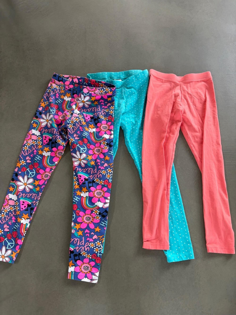 Girls' 3-Pack Stretch Leggings - Floral Multicolor, Teal Dot, Coral Pink
